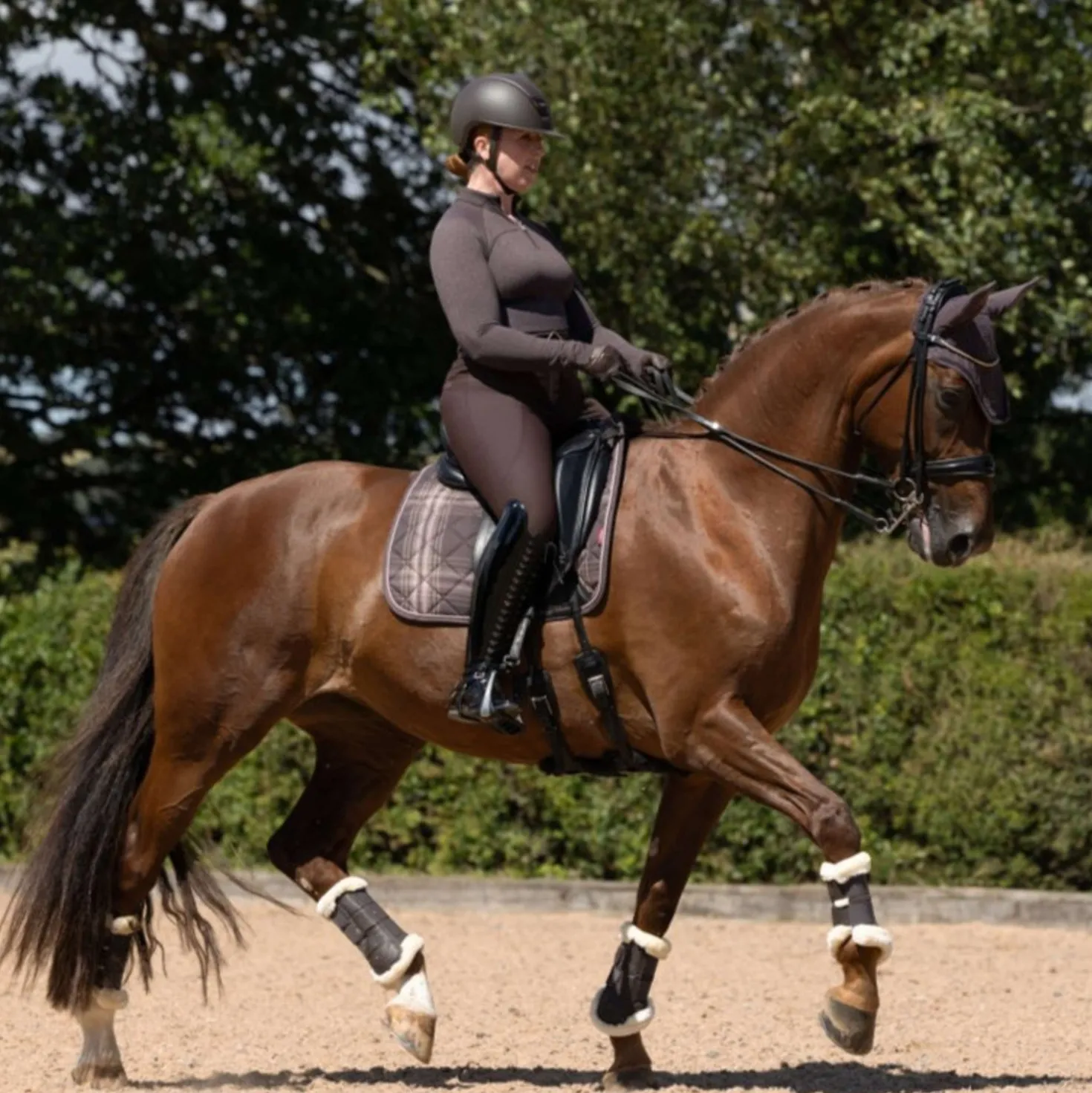 LeMieux Zadeldekje Heritage Check Square Dressuur Cocoa