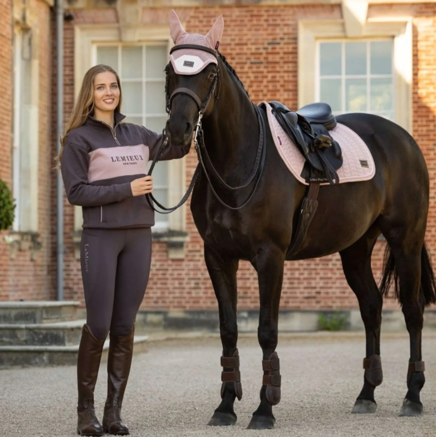 LeMieux Zadeldekje Heritage Herringbone Square Springen Wild Rose