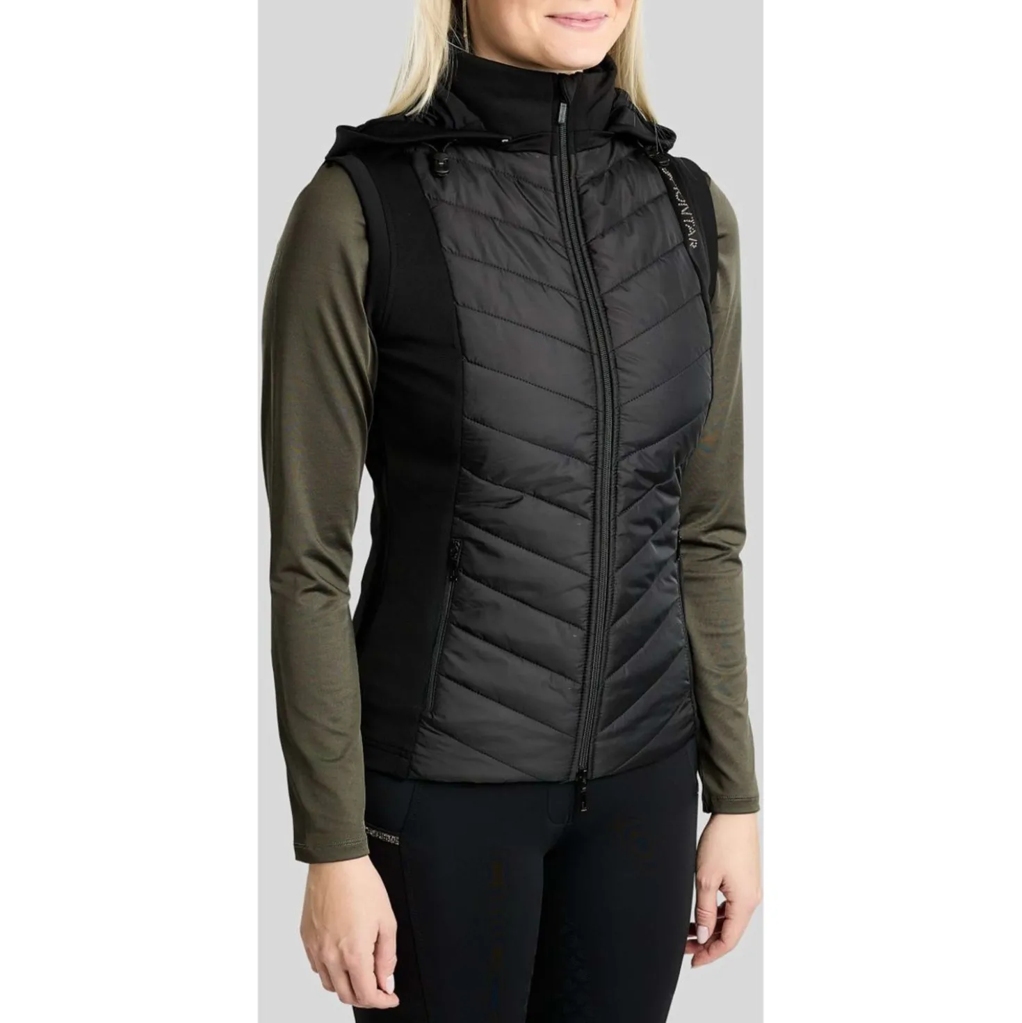 Montar Bodywarmer MoEverline Hybrid Detachable Hood Golden Quartz Crystals Zwart