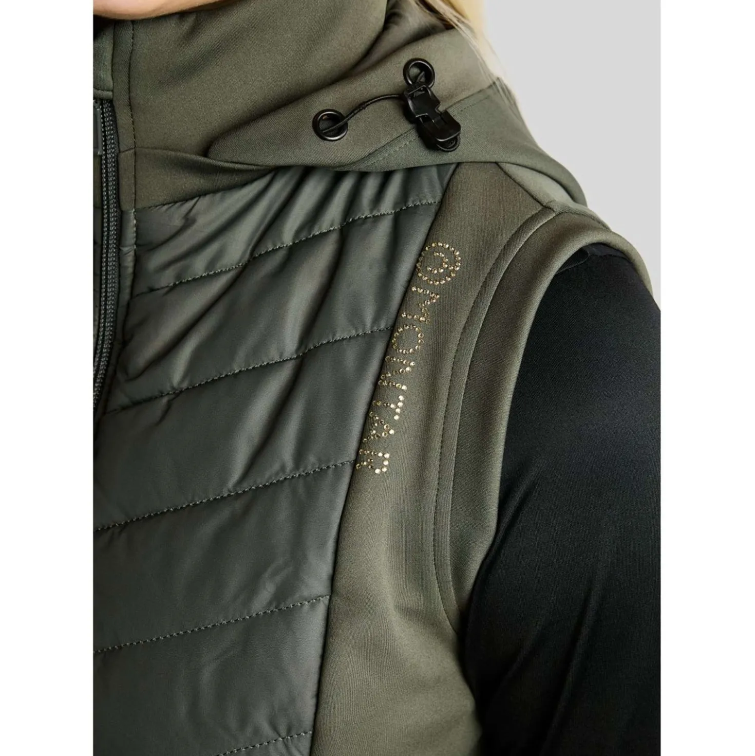 Montar Bodywarmer MoEverline Hybrid Detachable Hood Golden Quartz Crystals Forest Green