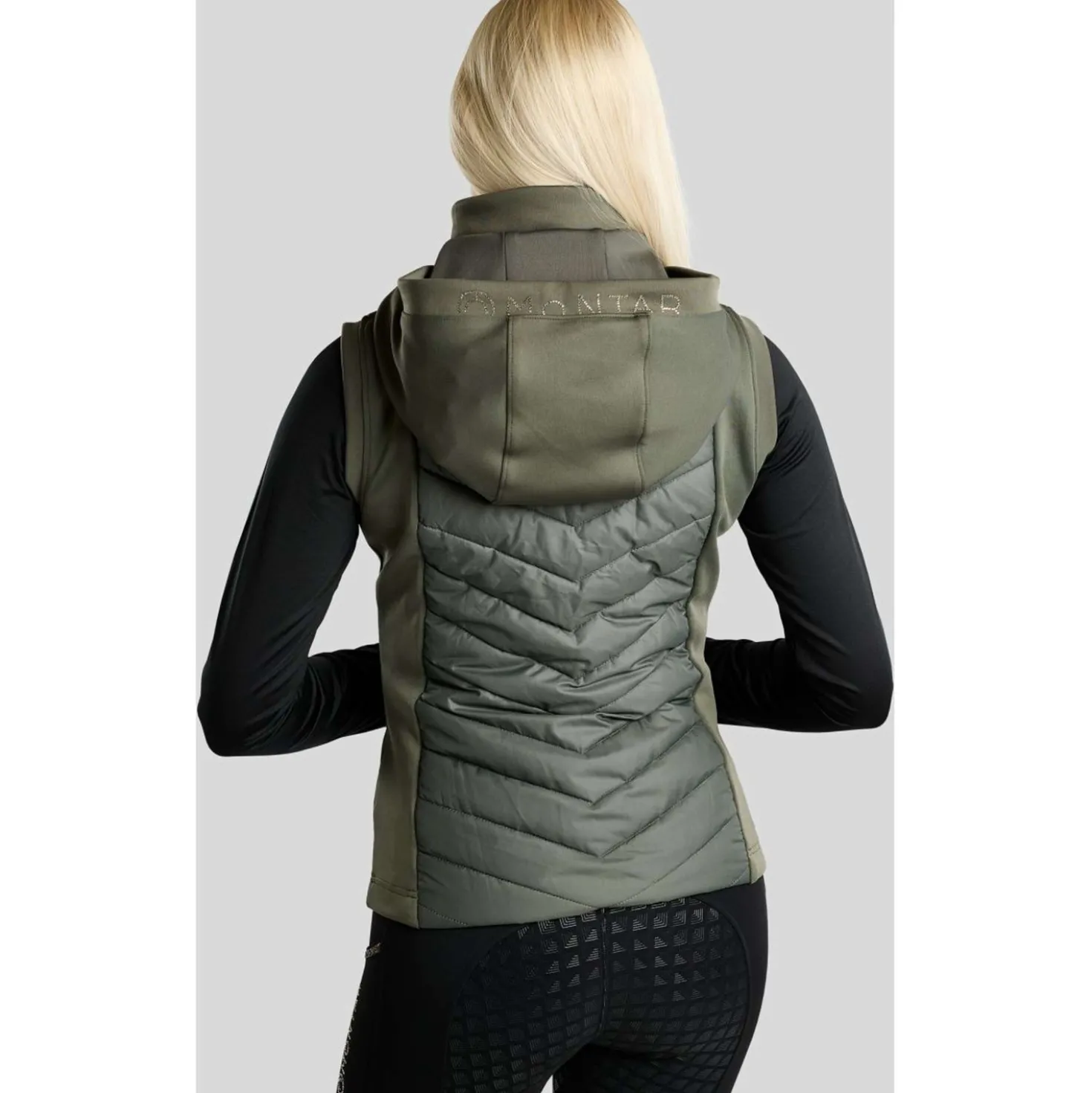 Montar Bodywarmer MoEverline Hybrid Detachable Hood Golden Quartz Crystals Forest Green