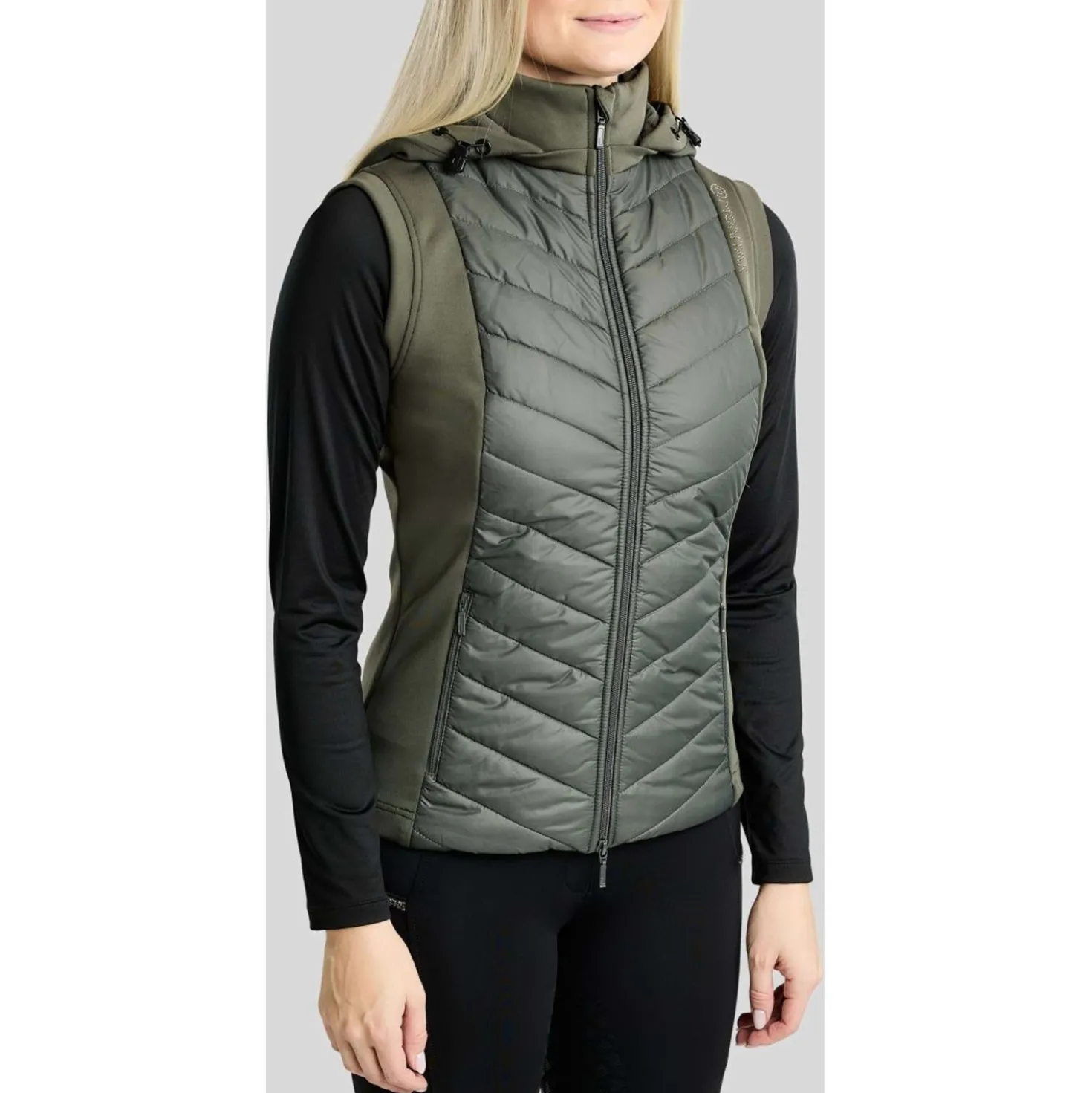 Montar Bodywarmer MoEverline Hybrid Detachable Hood Golden Quartz Crystals Forest Green