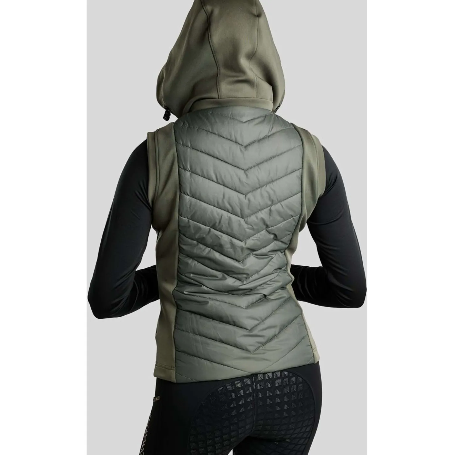 Montar Bodywarmer MoEverline Hybrid Detachable Hood Golden Quartz Crystals Forest Green