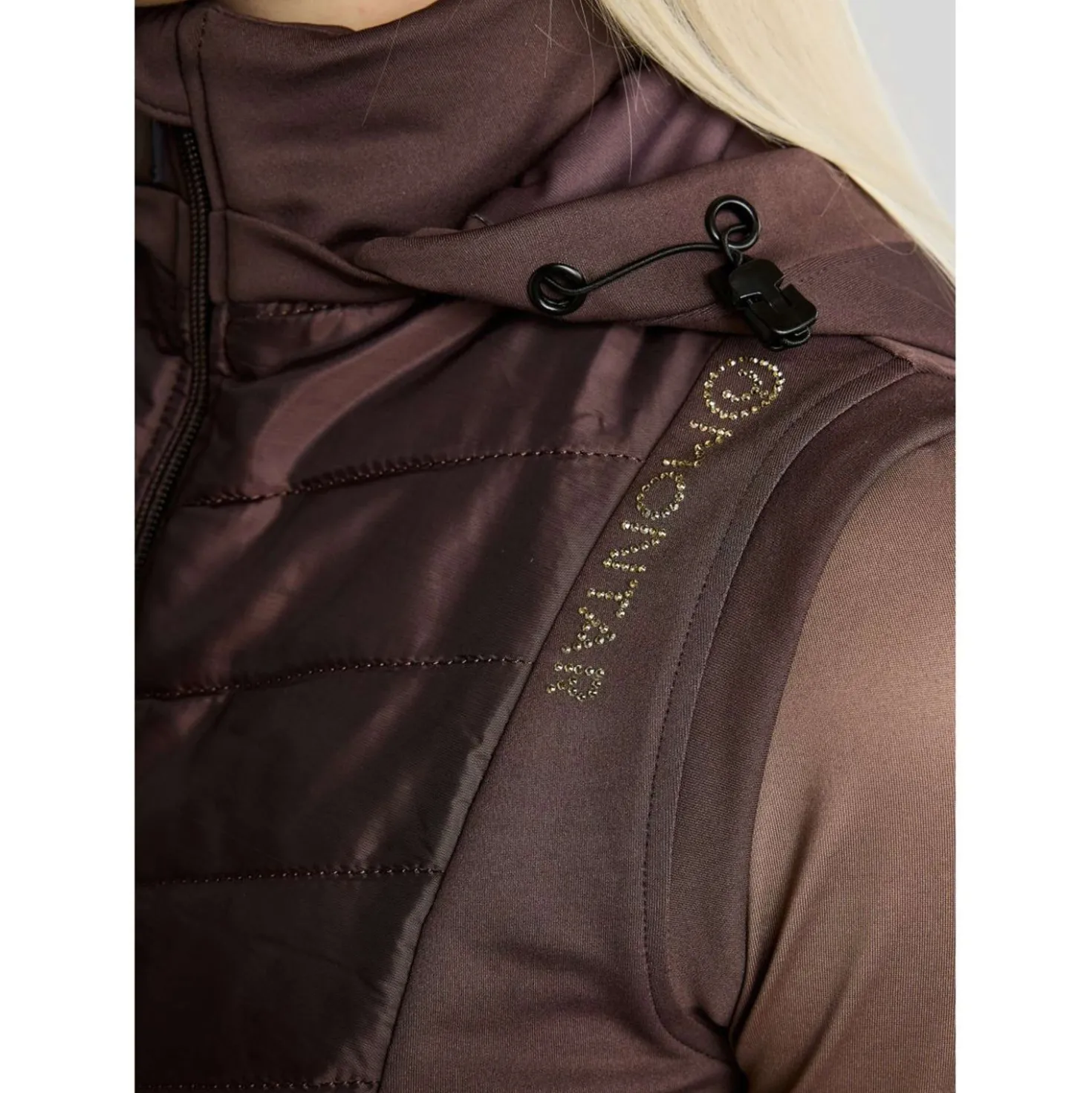 Montar Bodywarmer MoEverline Hybrid Detachable Hood Golden Quartz Crystals Black Peony