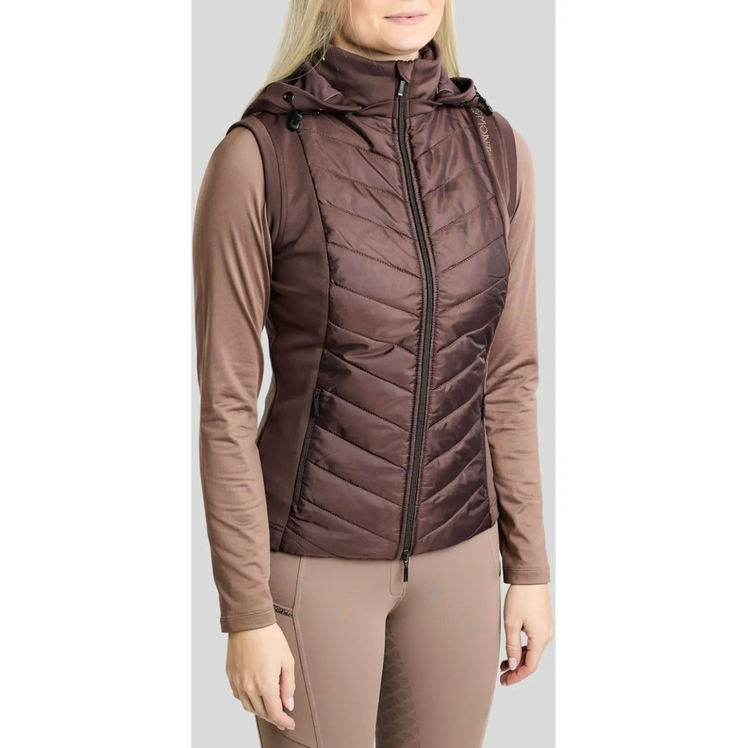 Montar Bodywarmer MoEverline Hybrid Detachable Hood Golden Quartz Crystals Black Peony