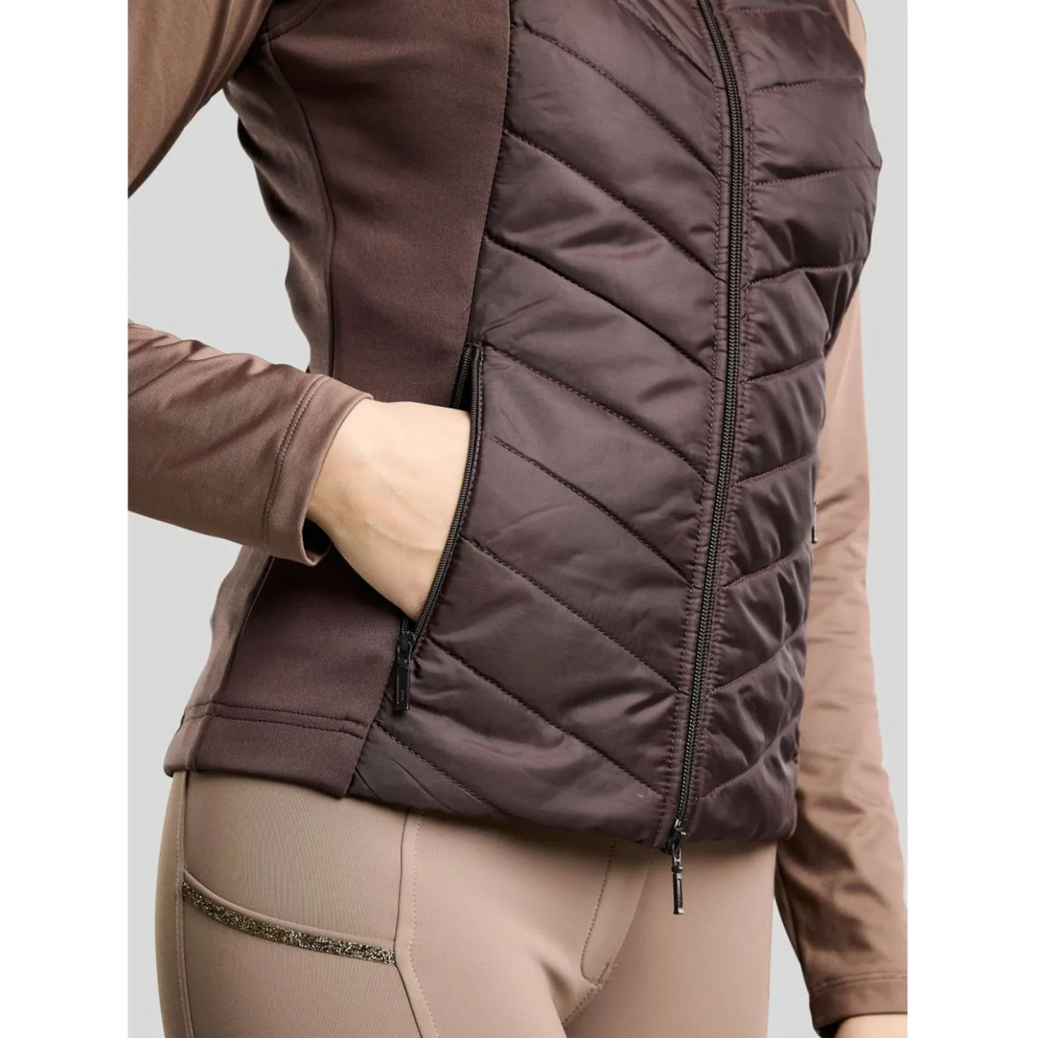 Montar Bodywarmer MoEverline Hybrid Detachable Hood Golden Quartz Crystals Black Peony