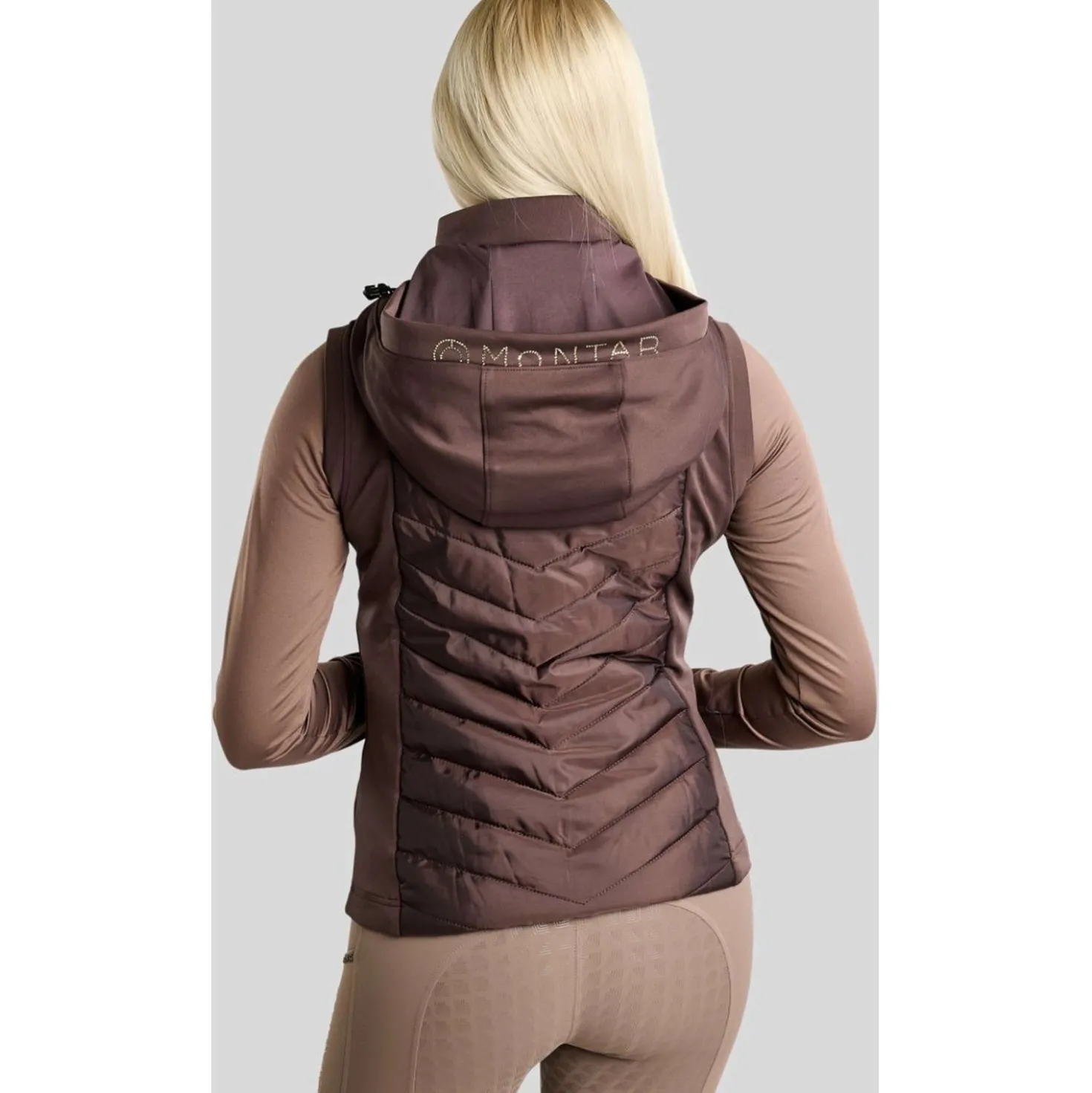 Montar Bodywarmer MoEverline Hybrid Detachable Hood Golden Quartz Crystals Black Peony