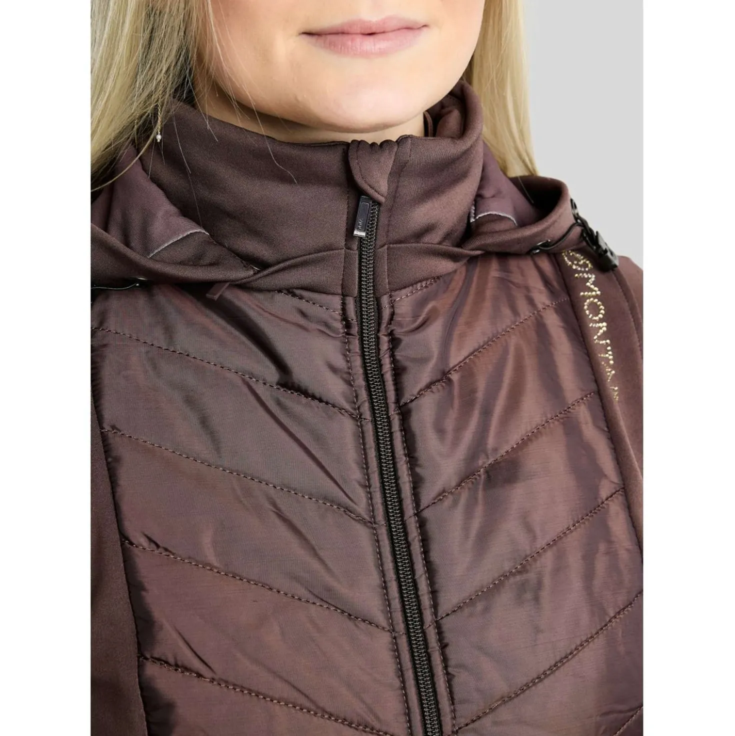 Montar Bodywarmer MoEverline Hybrid Detachable Hood Golden Quartz Crystals Black Peony