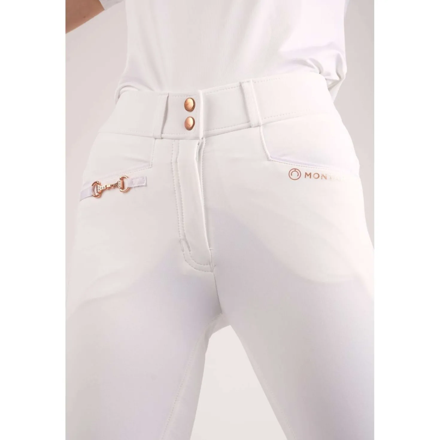 Montar Rijbroek Molly Rosegold Highwaist Full Grip Wit