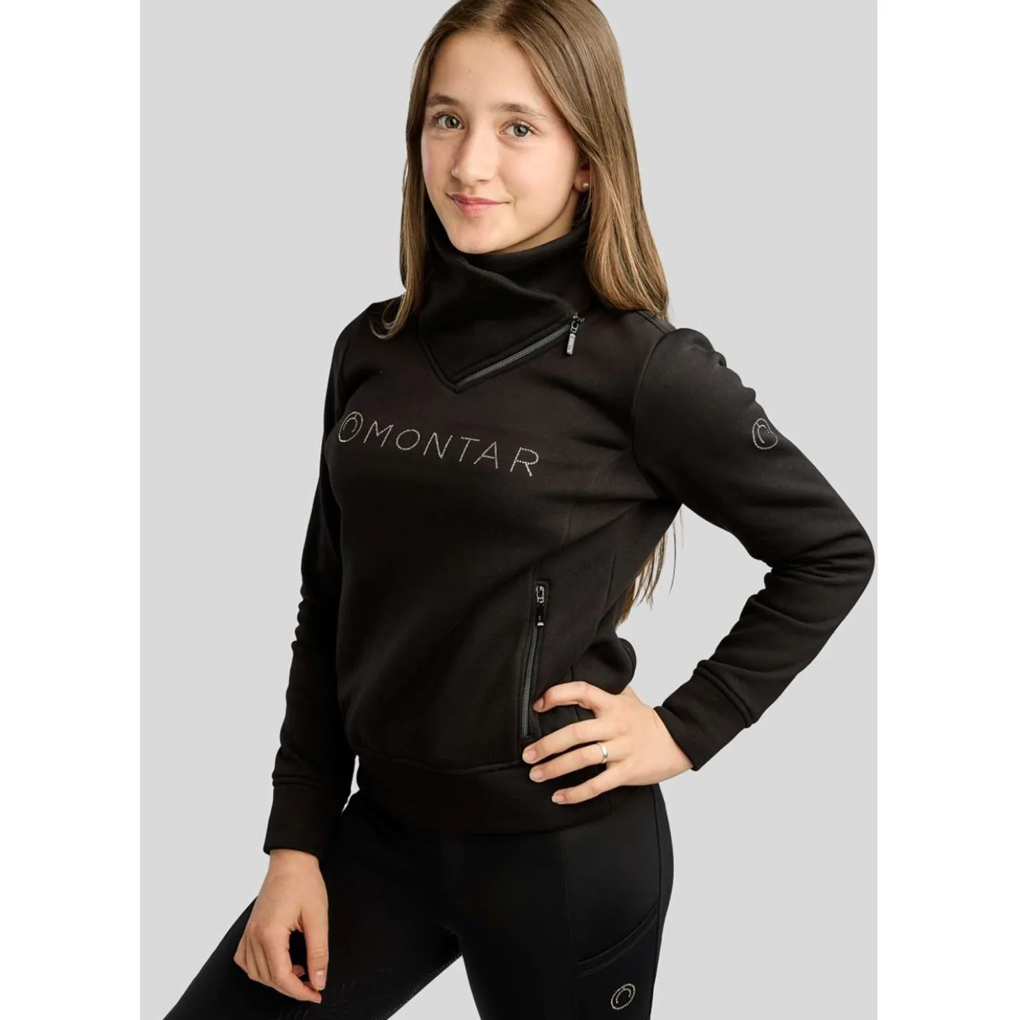 Montar Sweater MoNaja High Collar Golden Quartz Crystals Kids Zwart