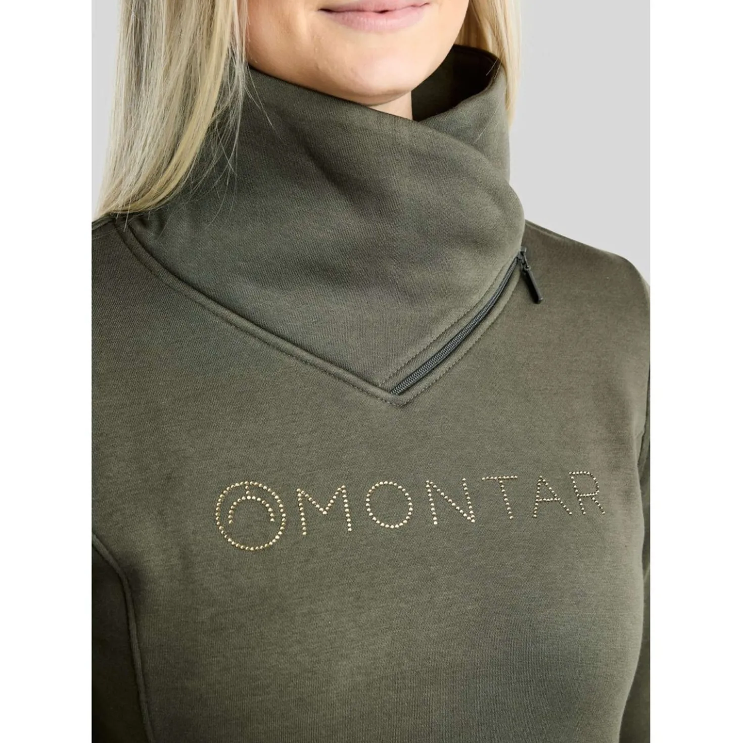 Montar Sweater MoNaja High Collar Golden Quartz Crystals Forest Green