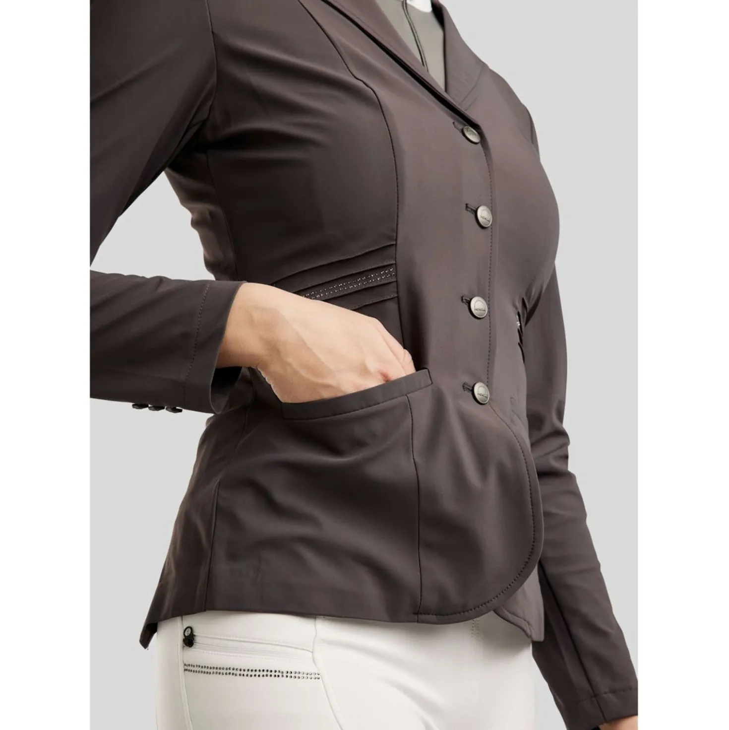 Montar Wedstrijdjasje MoPearl Pintucks Gun Metal Crystals Slate Grey