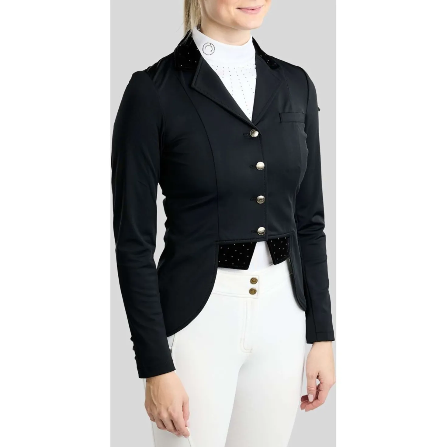 Montar Wedstrijdjasje MoValerie Short Velvet Details Golden Quartz Crystals Zwart