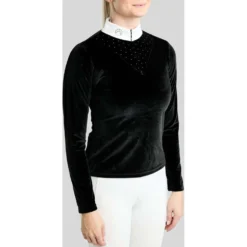 Montar Wedstrijdshirt MoValerie Velvet Golden Quartz Crystals Lange Mouwen Zwart