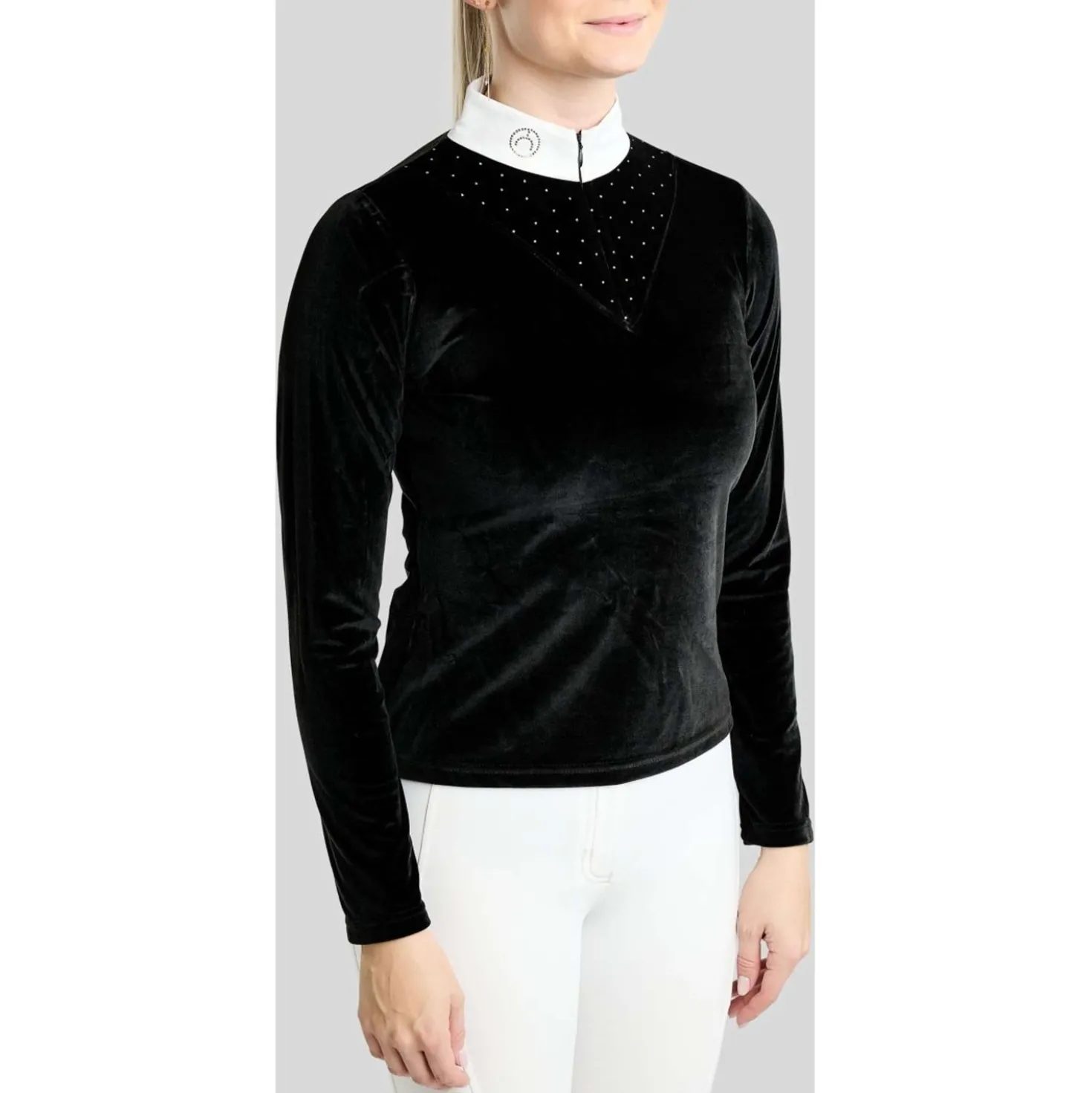 Montar Wedstrijdshirt MoValerie Velvet Golden Quartz Crystals Lange Mouwen Zwart