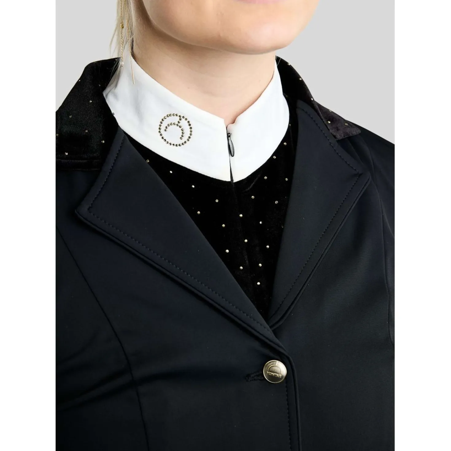 Montar Wedstrijdshirt MoValerie Velvet Golden Quartz Crystals Lange Mouwen Zwart