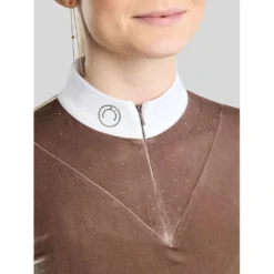 Montar Wedstrijdshirt MoValerie Velvet Golden Quartz Crystals Lange Mouwen Nougat Brown