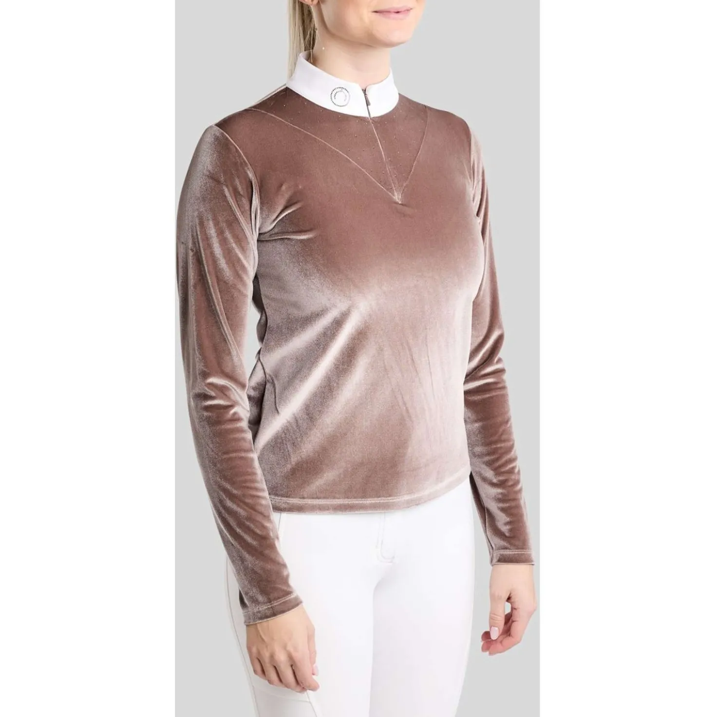Montar Wedstrijdshirt MoValerie Velvet Golden Quartz Crystals Lange Mouwen Nougat Brown
