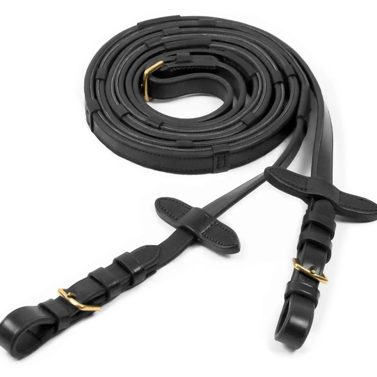 Schockemöhle Teugels Rubber/Leer met Gespen Zwart/Goud