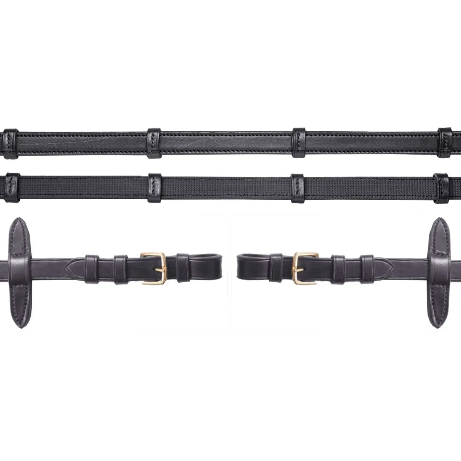 Schockemöhle Teugels Rubber/Leer met Gespen Zwart/Goud