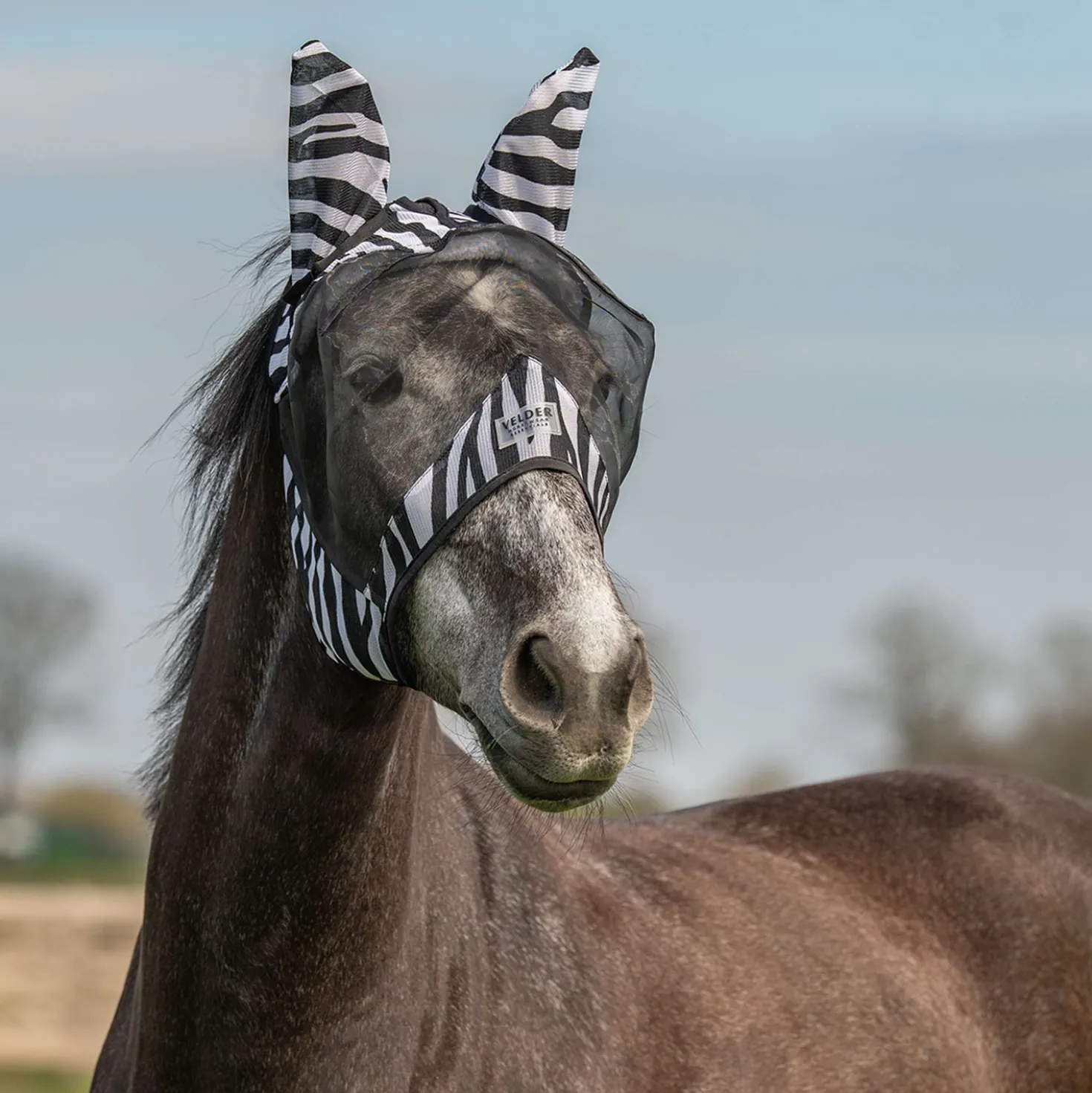 Velder Horsewear Essentials Vliegenmasker Zebra met Oren Zwart/Wit