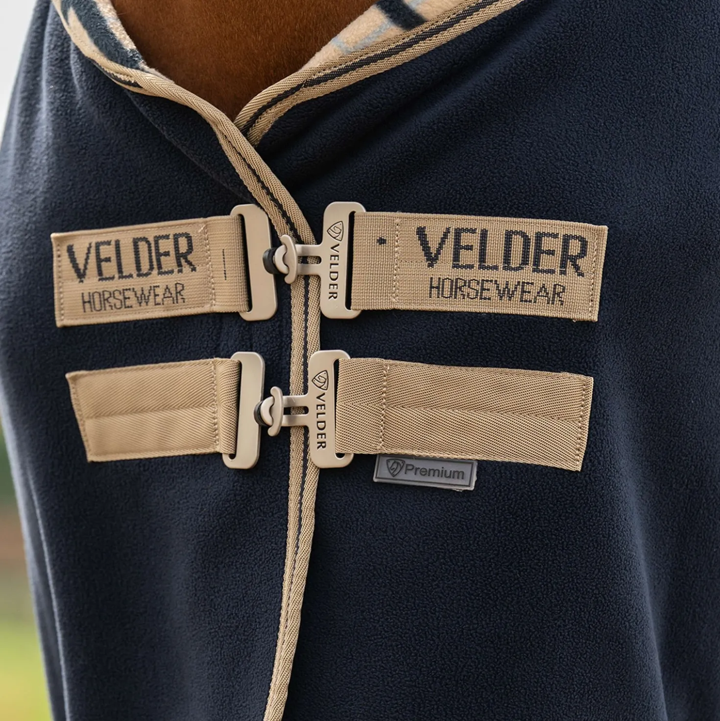 Velder Horsewear Premium Deluxe Fleece Cooler with Collar Navy/Check