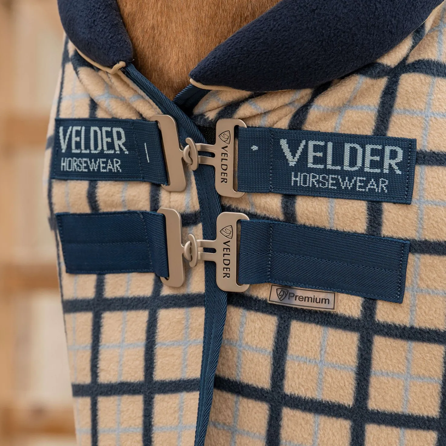 Velder Horsewear Premium Fleece Cooler with Collar Navy Check