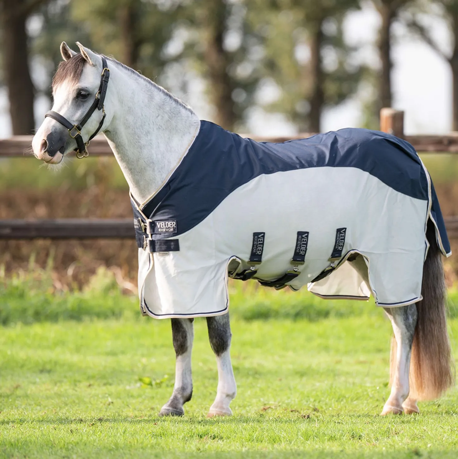 Velder Horsewear Premium Pony Vliegendeken Waterproof-Top Navy/Pearl Silver