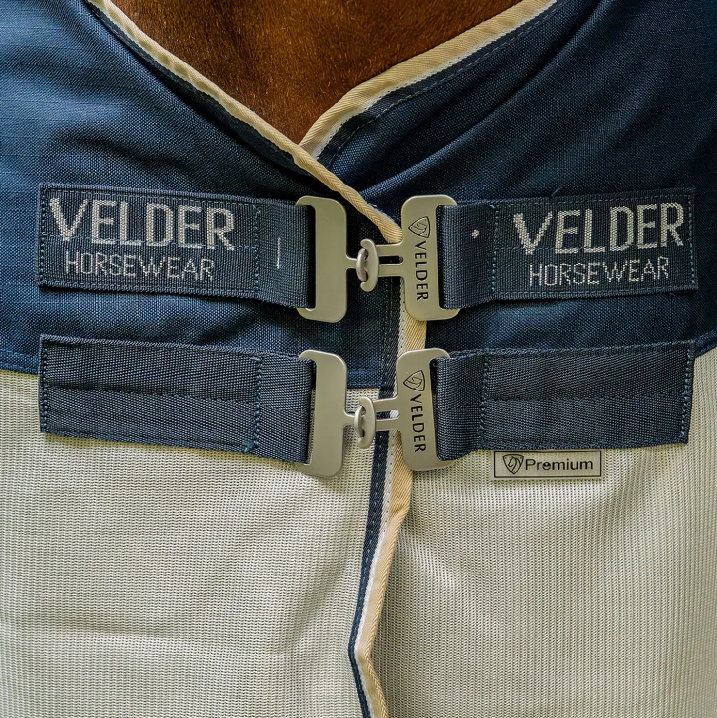 Velder Horsewear Premium Vliegendeken Waterproof-Top Navy/Pearl Silver