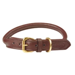 WeatherBeeta Dog Collar Rolled Leather Brown
