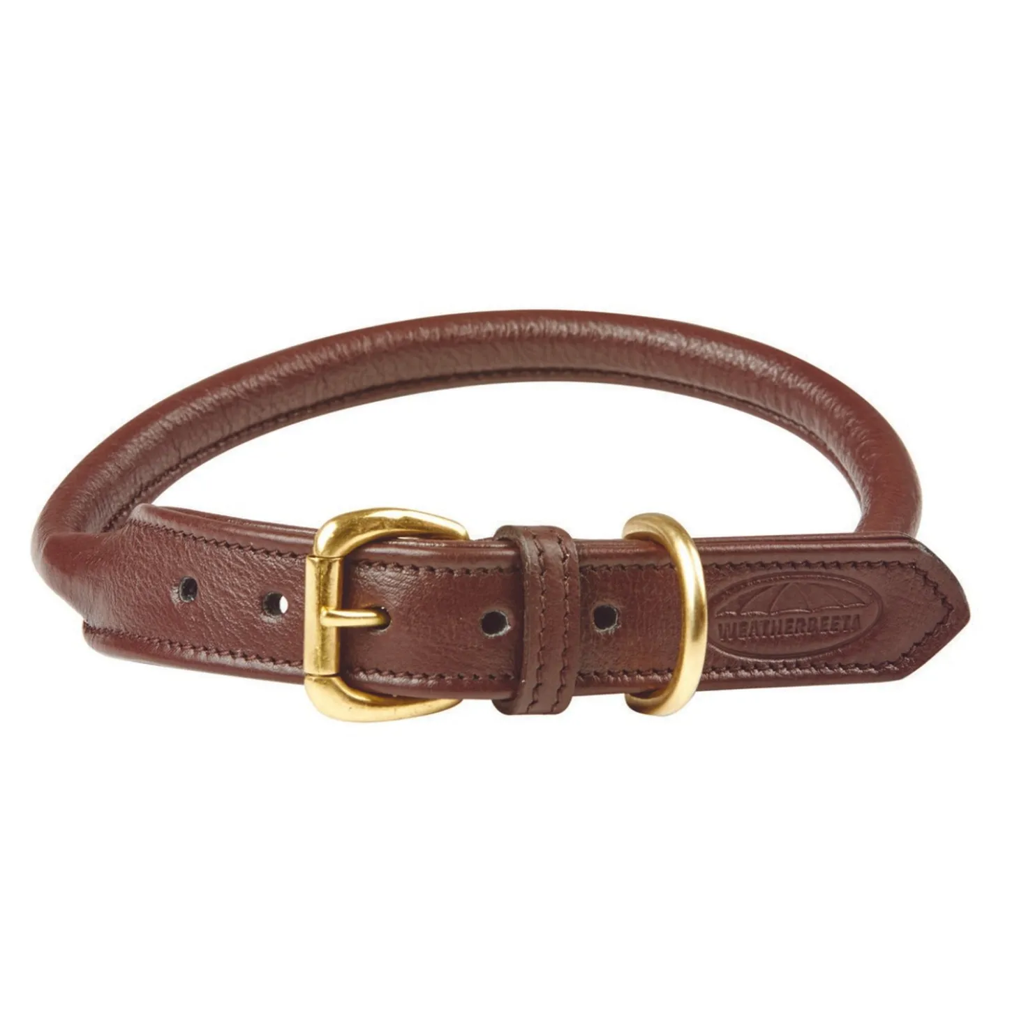 WeatherBeeta Dog Collar Rolled Leather Brown