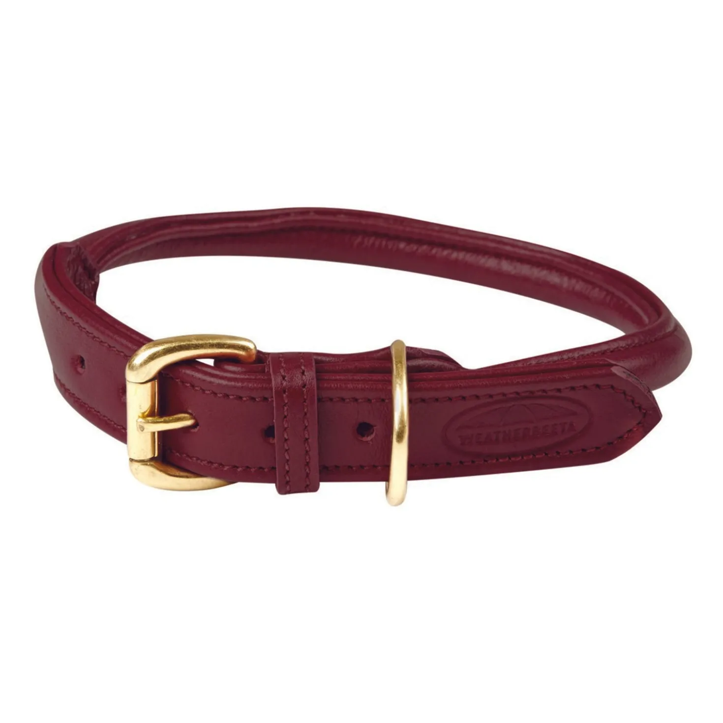 WeatherBeeta Dog Collar Rolled Leather Maroon Red