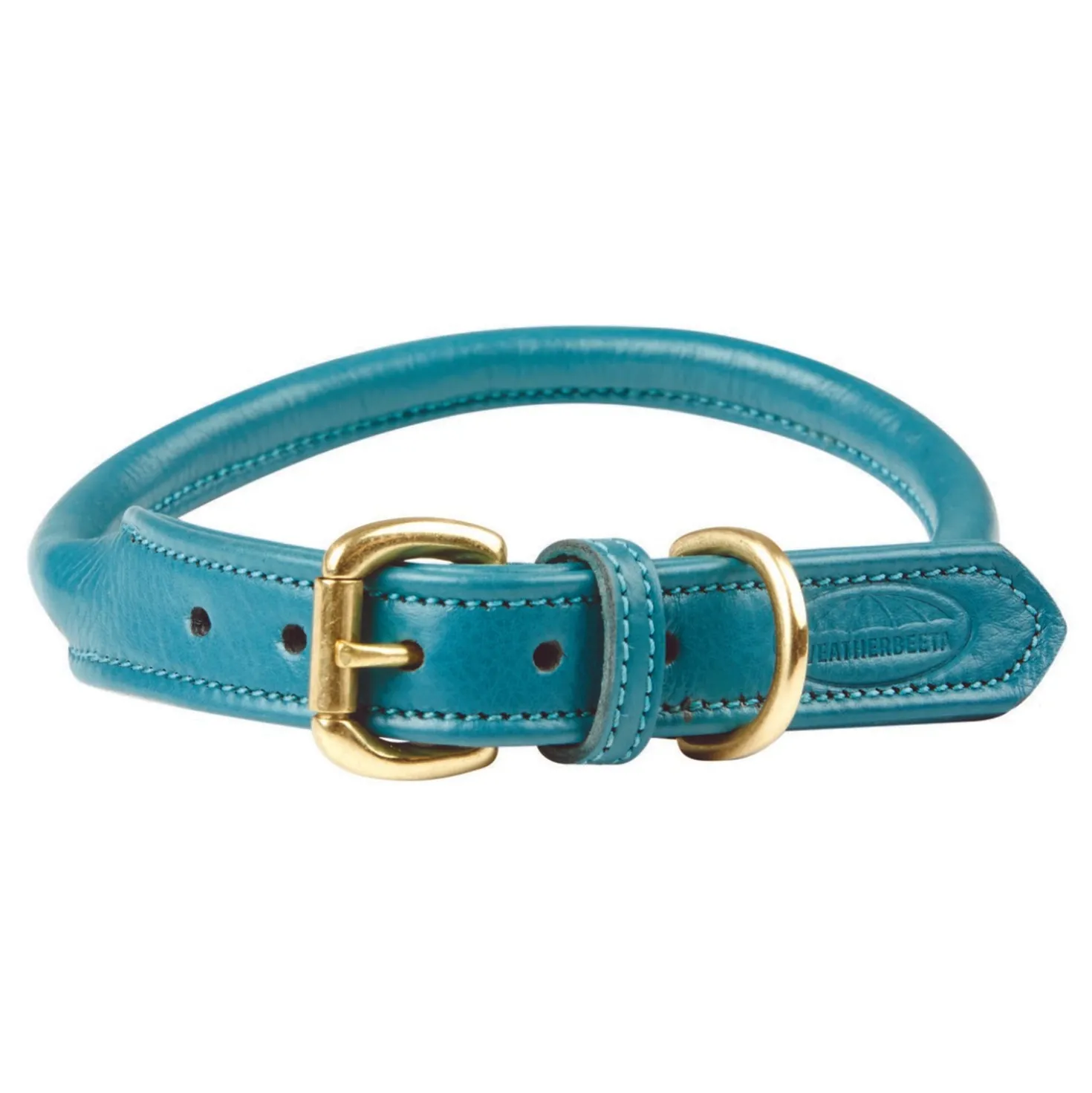 WeatherBeeta Dog Collar Rolled Leather Teal