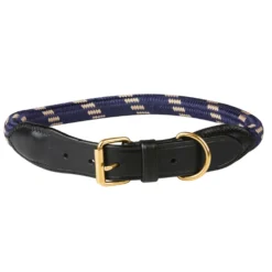WeatherBeeta Dog Collar Rope Leather Navy/Brown